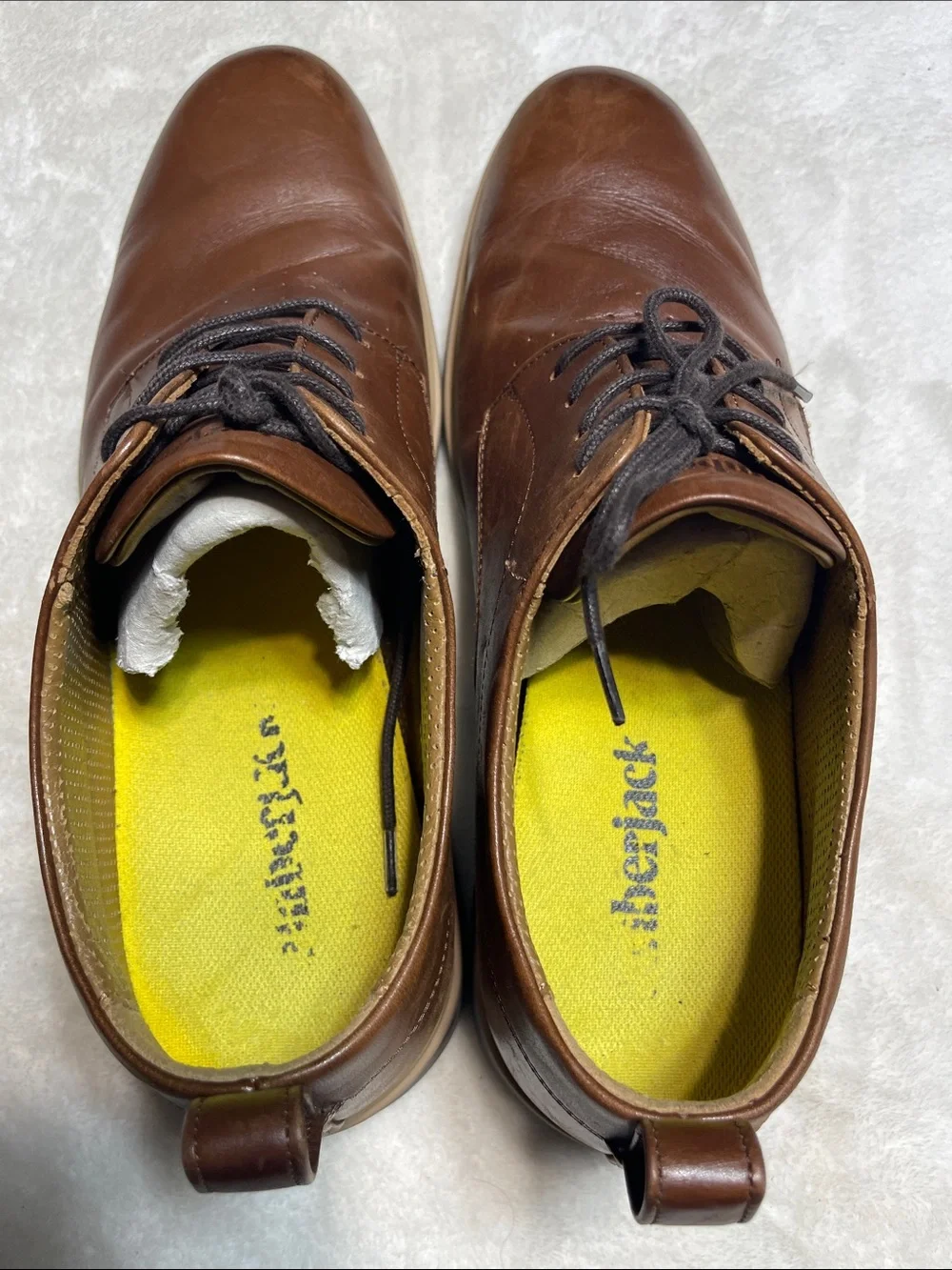 Amberjack Men's Brown Leather Derby Shoes with Contrast Tan Midsole Size 11.5 W